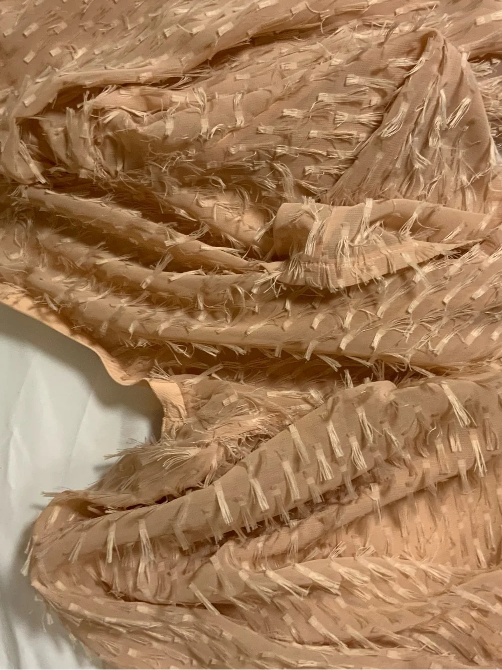 Zara Peach Textured Fringe Puff-Sleeve Top